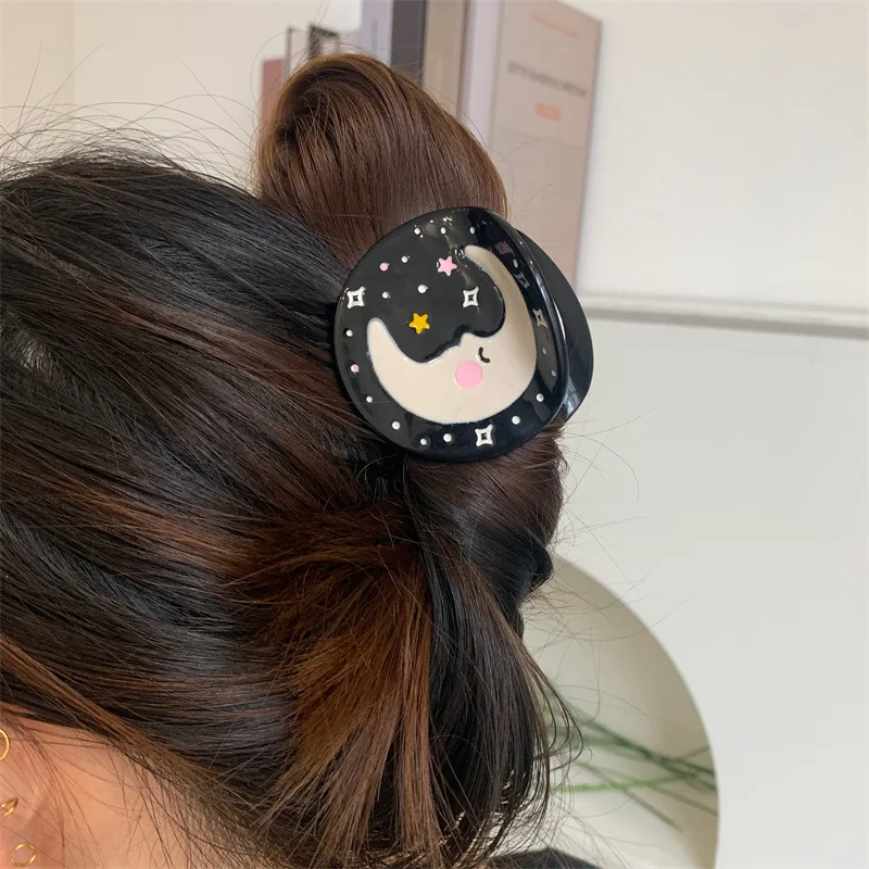 

Fashion Acetate Black Round Moon Hair Claw Clip For Women Girls Fashion Circle Non-Slip Ponytail Hair Accessories Tool Gifts