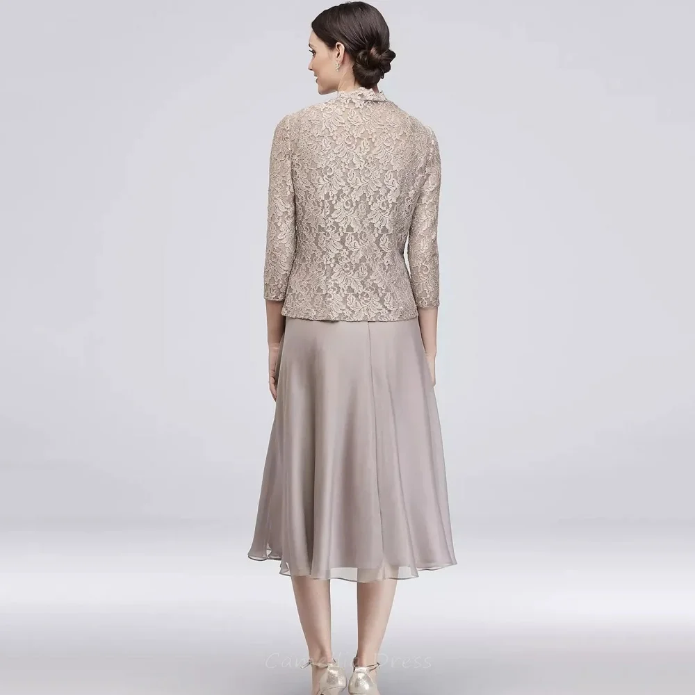 Customized Mother of the Wedding Dress with Coat A Line Chiffon Lace Formal Gown Elegant Outfit Evening robe invitée mariage
