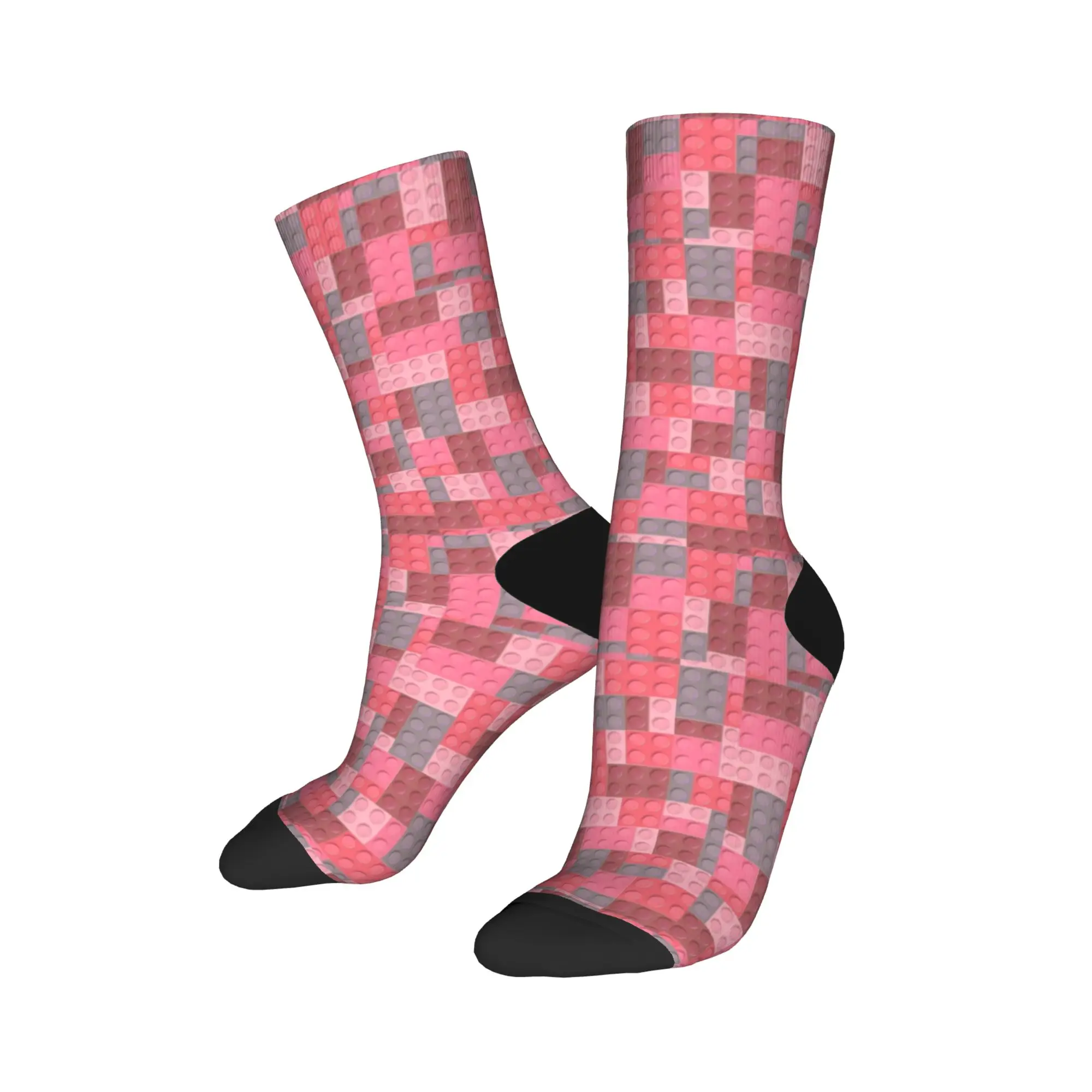 Men Socks Building Blocks Pink And Grey Print  Stockings Non Slip High Quality Socks Winter Funny Graphic Running Socks
