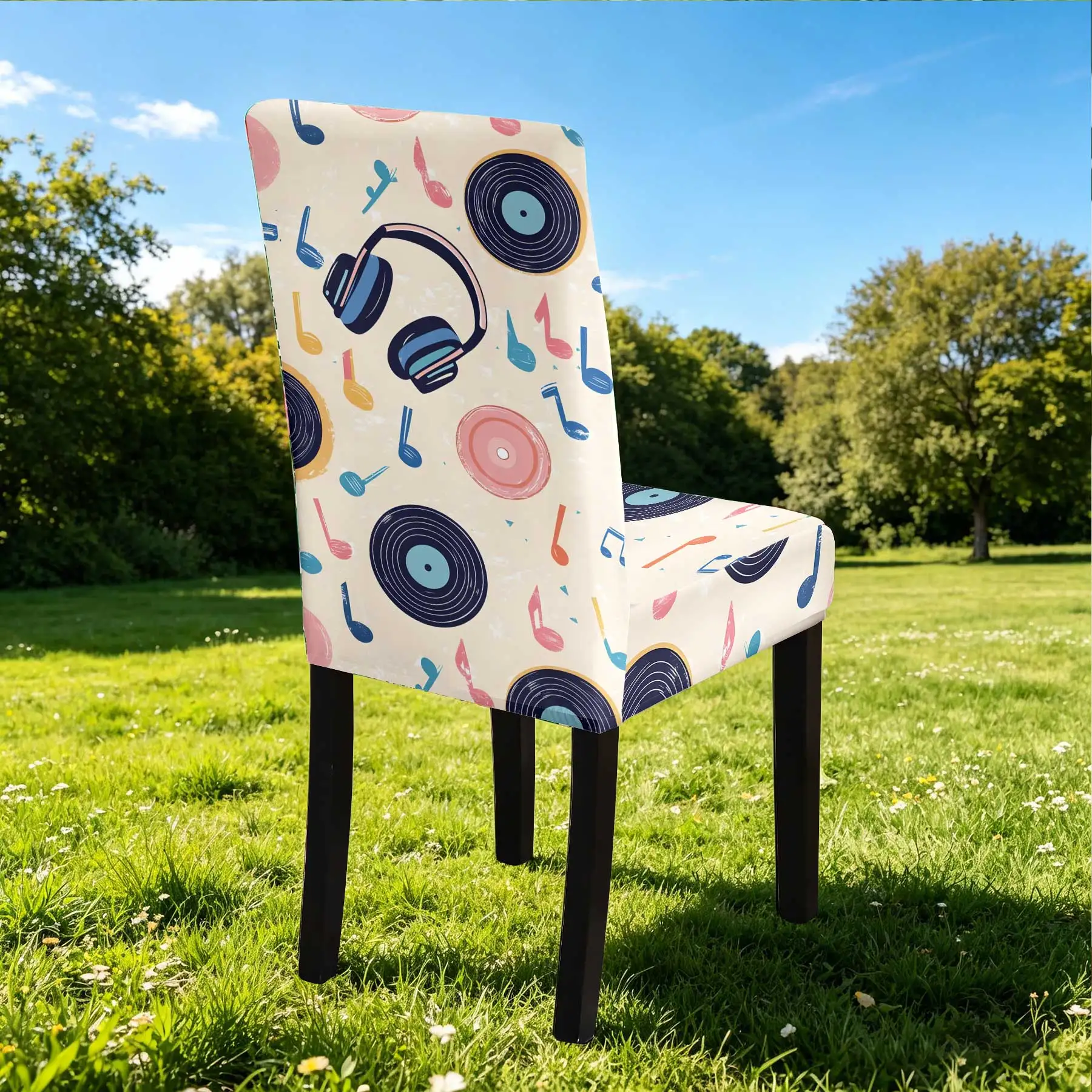 2026 New Summer Outdoor Music - Themed Chair Cover, Elastic All - inclusive Seat Cover with Vinyl & Headph