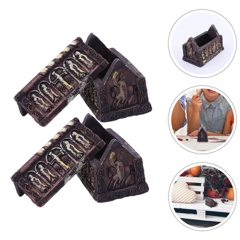 2 Pcs Halloween Decor Resin Coffin Box Decoration Scene Layout Prop Statue Day Adornments Miniature