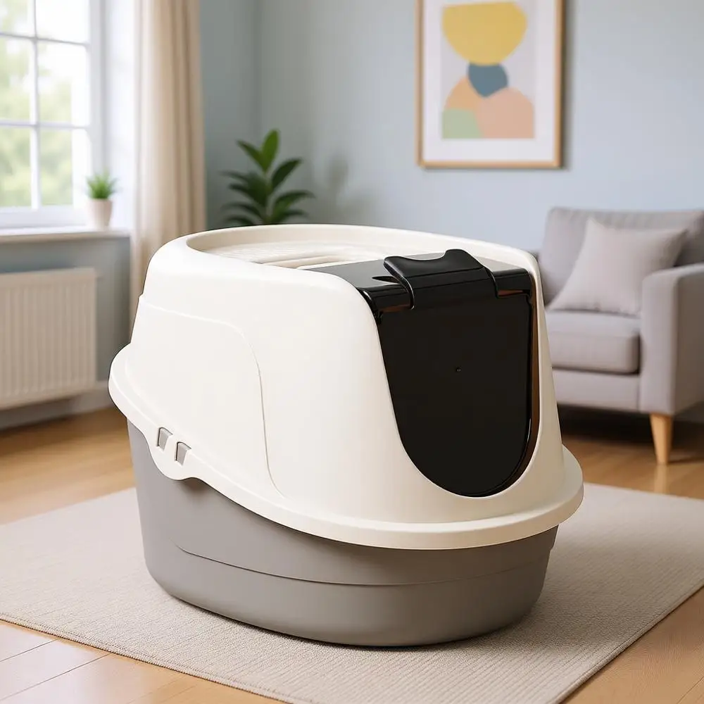 

No-MHooded Enclosed Cat Litter Box, Large, Multicolor, 24x18x17