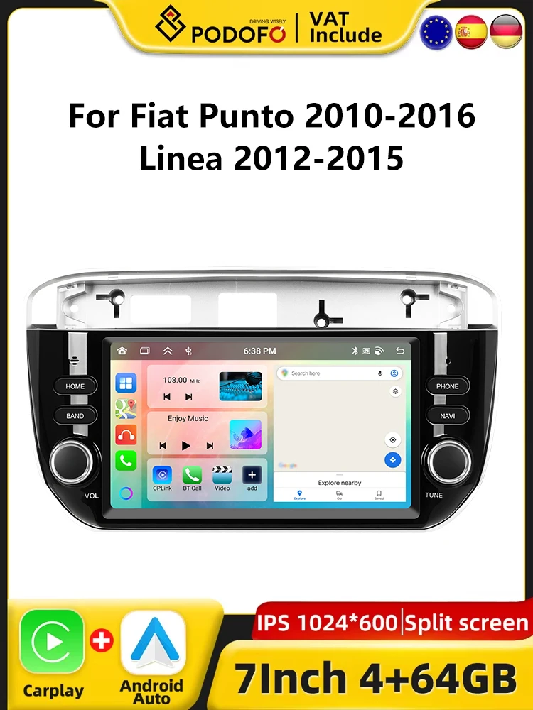 Podofo CarPlay Android Radio Voor Fiat Punto 2010-2016 Linea 2012-2015 Auto Intelligent Systeem 2din GPS Stereo WiFi RDS Autoradio - afbeelding 2