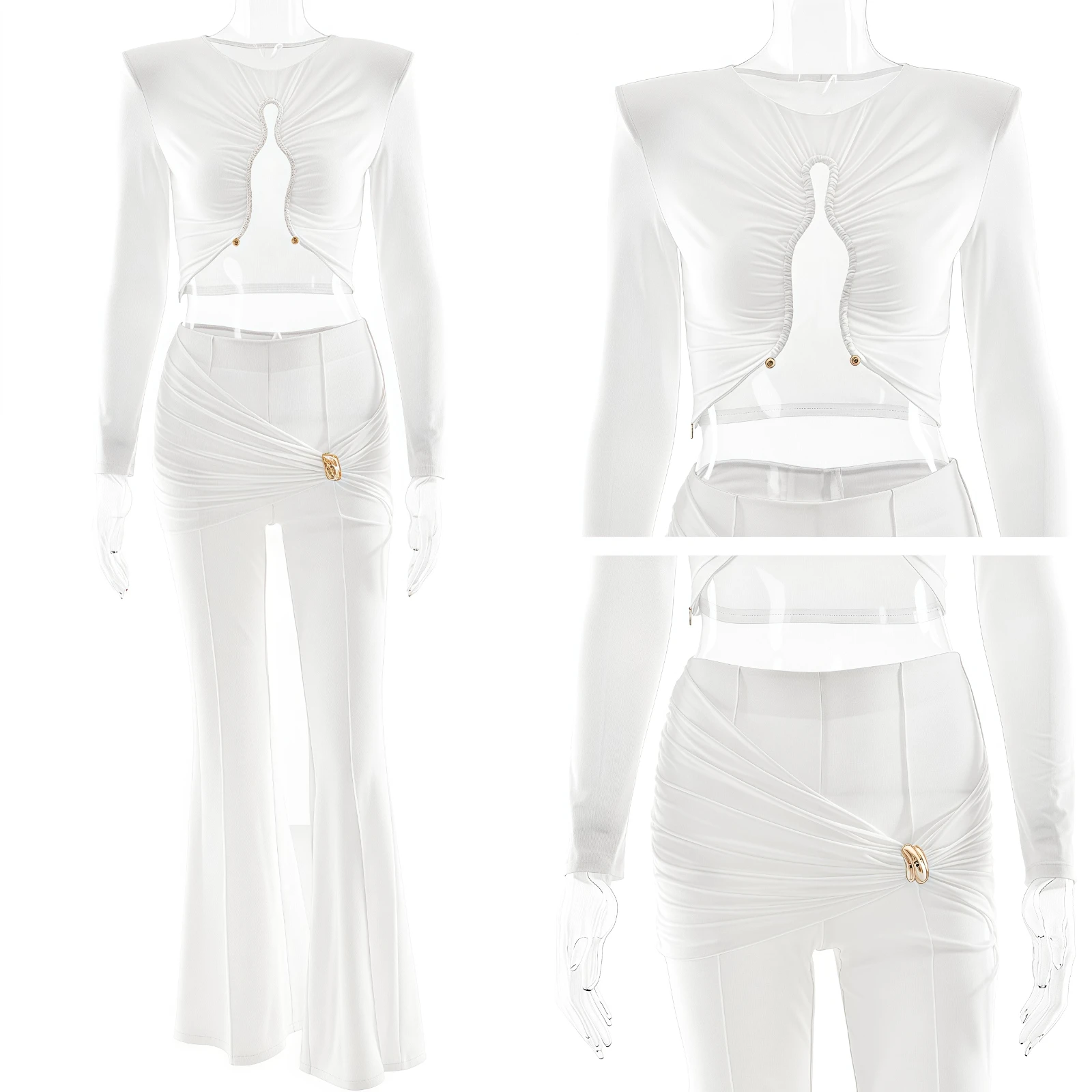 Apprabant 2025 Autumn Sexy Two Piece Set Women Solid Color Crop Top Long Sleeve And Flared Pants Slim Streetwear Party Outfit