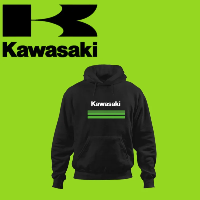 

Новая черная толстовка с логотипом мотоцикла Kawasaki на весну и осень 2025, толстовка из 100% чистого хлопка с осенне-зимними принтами