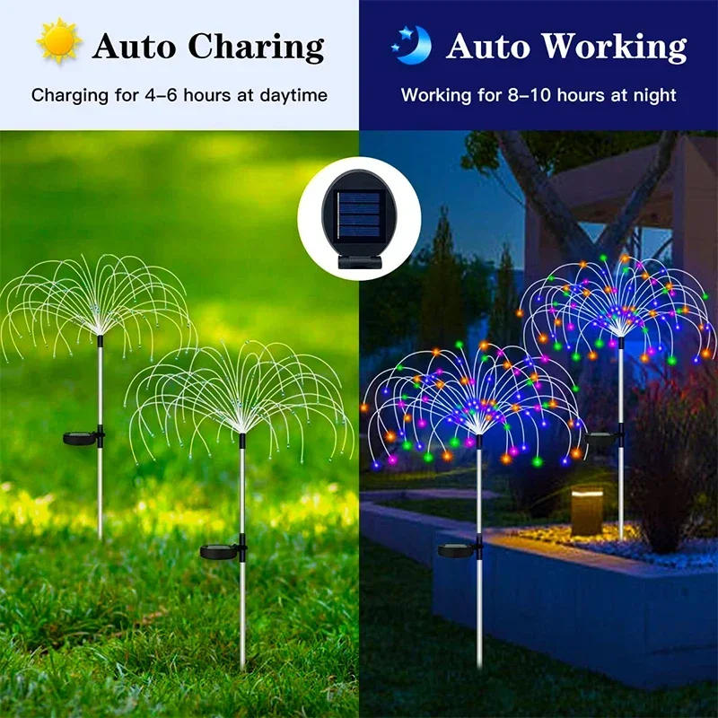 Solar Firework Lights 60-420LED Garden Stake Lamp 8 Modes Waterproof IP54 Rating Warm White White Colorful Pathway Party Decor