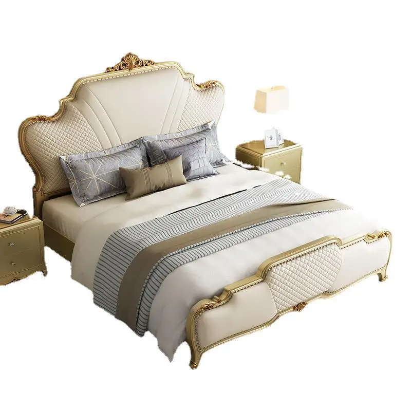 

Американская светлая роскошная кровать, кровать из цельного дерева, элитная роскошная европейская кожаная кровать для спальни на вилле, двуспальная кровать 1,8 метра
