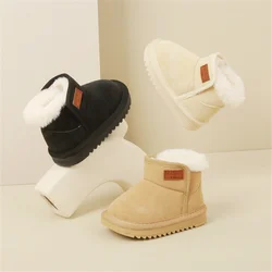 2023 New Winter Baby Snow Boots Leather Warm Plush Boys Boots Rubber Sole Fashion Toddler Girls Boots 15-25