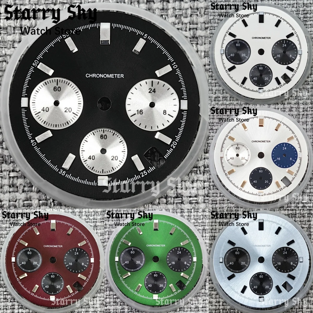 Starry Sky 30mm Blue/Red/Black/White/Green Quartz VK63 Panda Chronograph Watch Dial Suitable For VK63 Movement Watch Accessories