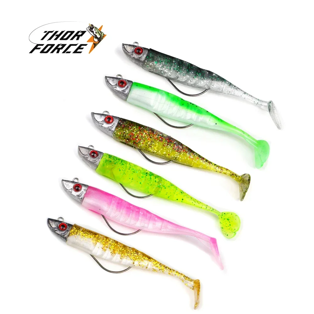 THORFORCE  Jiging Head Soft Lure T Tail Sea Bass Fishing Lure Tackle Silicone Bait Wobblers Sea Fishing Soft Lures Swimbait