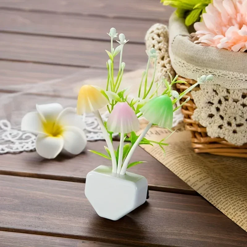 Energy-Saving LED Mushroom Night Light - Auto On/Off Sensor with Antique Floral Pattern