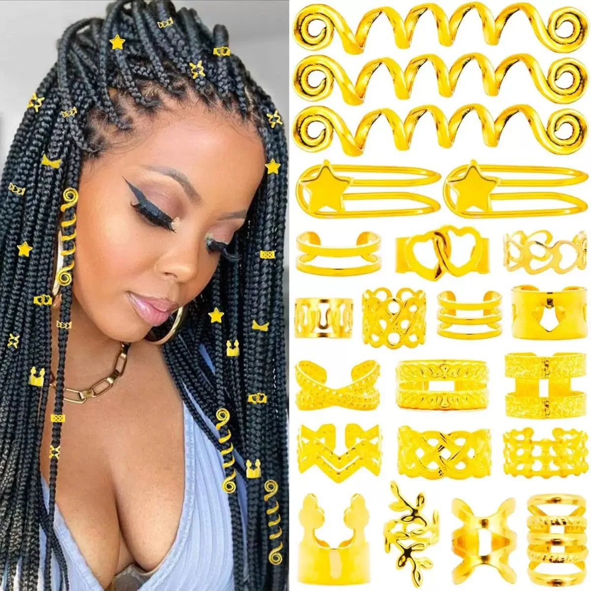 103 Pieces Metal Hair Cuffs for Dreadlock African Braid Hip Hop DIY Kit Non Slip Soft Strong Hold