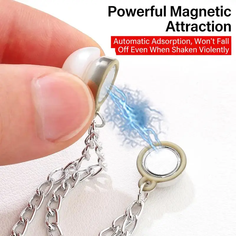 2 Stück Multifunktionale Magnetische Kleidungsklammern mit Kette, Metall-Jeansknopf-Clips, Magnetische Befestigungsnadeln für Kleidung, Schals, Hosenbeine und Manschetten – Detail 8