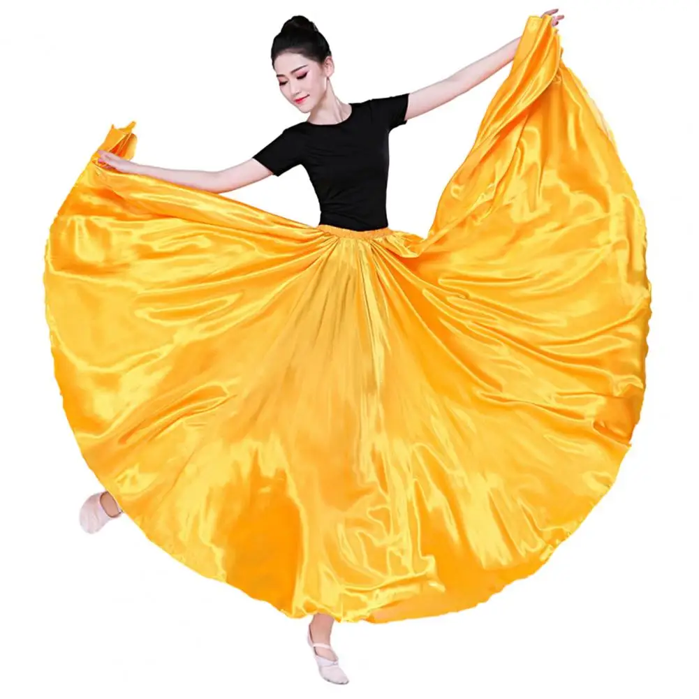 Women Tulle Skirt Elegant Satin Performance Skirt with High Elastic Waist Pleated Super Big Hem for Spanish Dance for Women