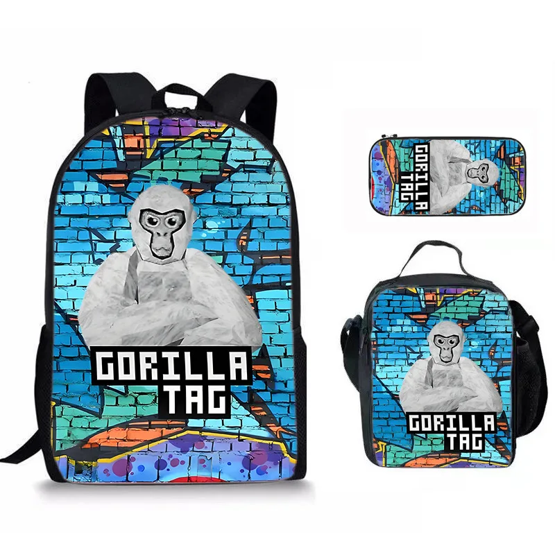 3D New Game Gorilla Tag backpack backpack meal bag pencil case three piece set printed