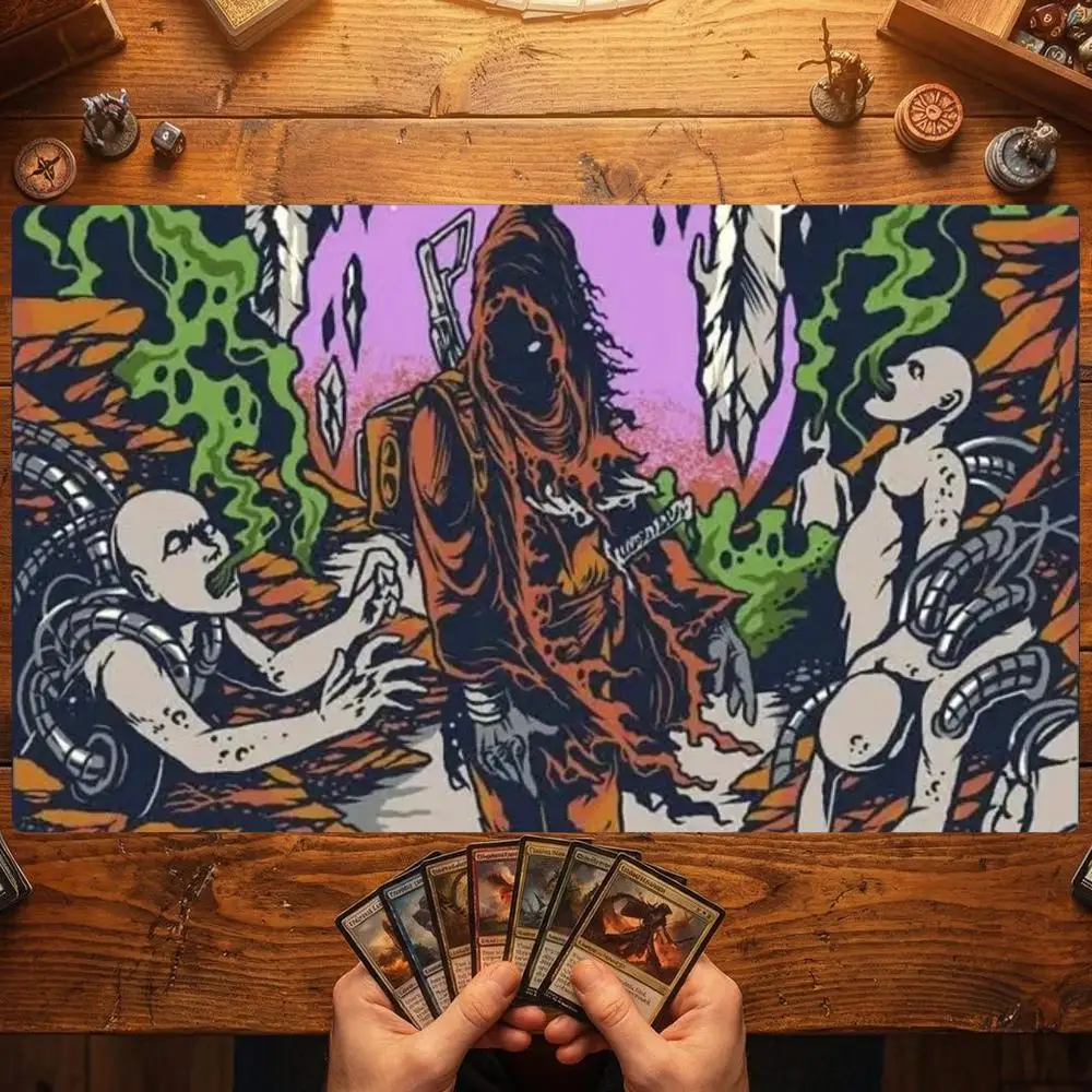TCG Playmat Dark Alien Wasteland Hunter 35X60CM Magic Card Battle Mat Non‑Slip Durable Stitched Edge Commander Zones Playmat