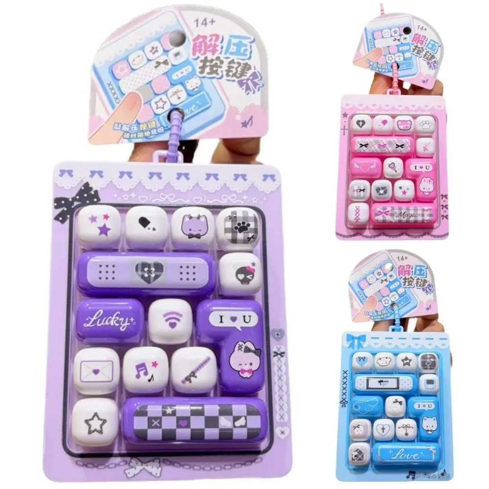 Cartoon 14 Keys Keyboard Keychain Cute Clicker Sound Fingertip Button Keyring Creative Portable Keyboard Clicker Keychain