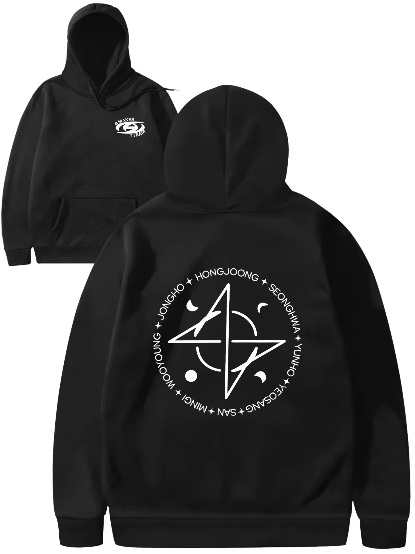 ATEEZ Kpop Member Name Hoodie Men Women Circle Symbol Graphic Sweatshirt Casual K‑pop Fan Streetwear Long Sleeve Hooded Pullover