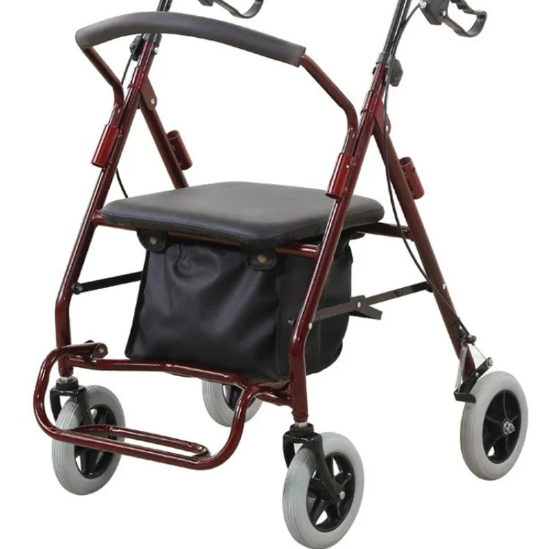 Aluminum Alloy Elderly Shopping Handcart, Push-and-Sit Capability, Four-Wheel Foldable Cart, Seating Mobility Walker