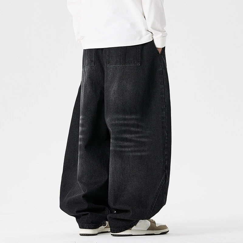 Spring Autumn Men Streetwear Wide Leg Denim Pants Men Harajuku Baggy Jeans Male Casual Black Oversized Jean Trousers