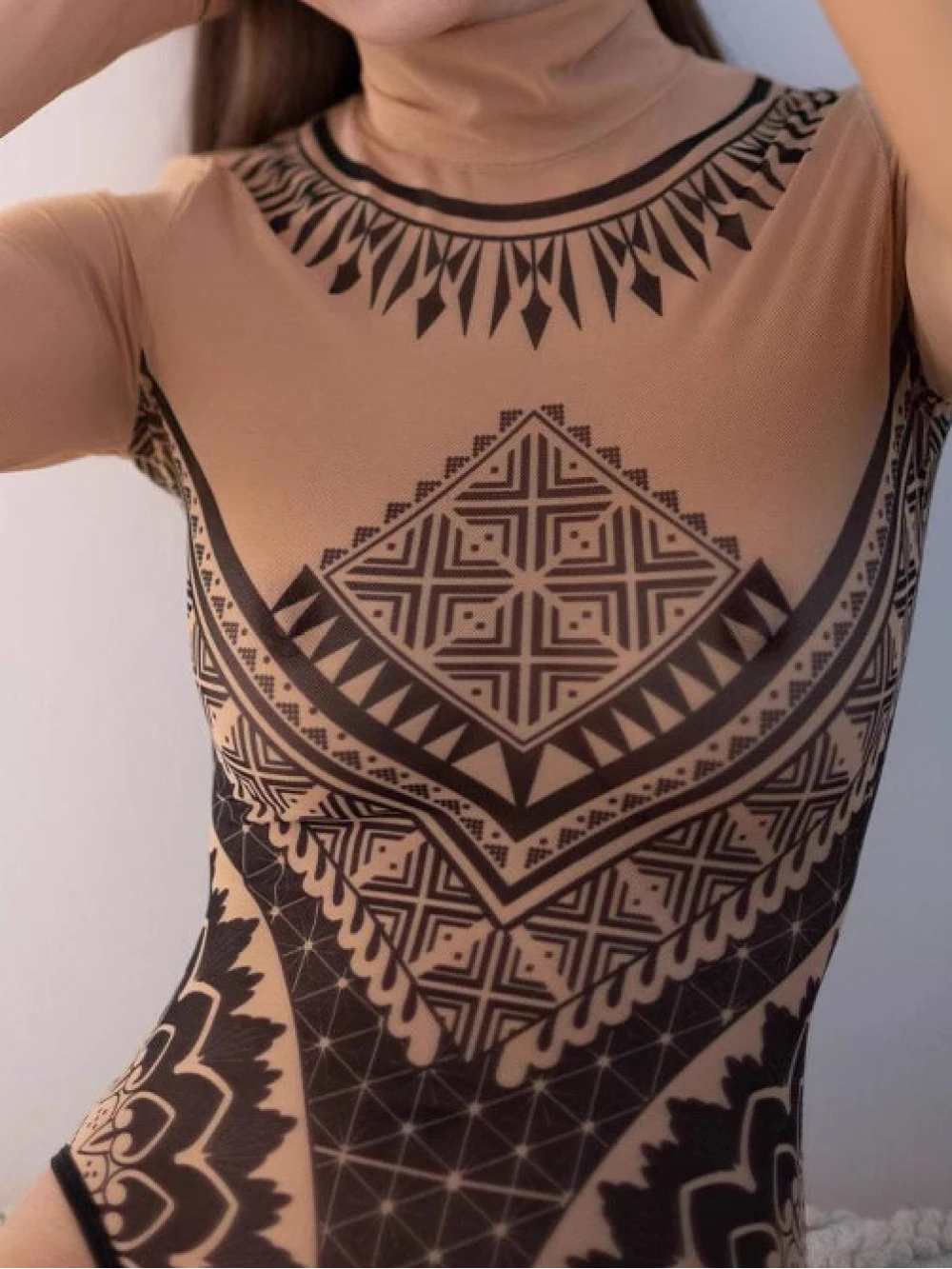 

European And American Vintage Pattern Jumpsuit For Women Tight Fitting Long Sleeve Bodycon Style With Slimming Silhouette Design