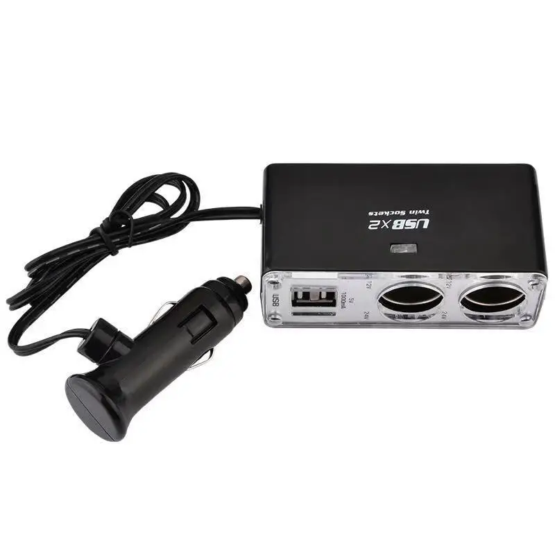 Carregador divisor de isqueiro do carro, adaptador de alimentação, 2 Way, DC e USB, 2 Port Plug, 12V-24V, Hot Selling