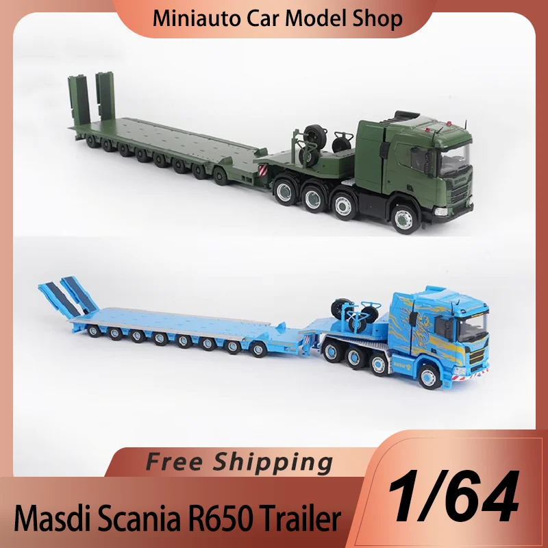 В наличии Masdi 1:64 Scania R650, транспортная машина, бортовой прицеп, миниатюрная литая под давлением модель из сплава, модель автомобиля с прицепом, игрушки на заказ