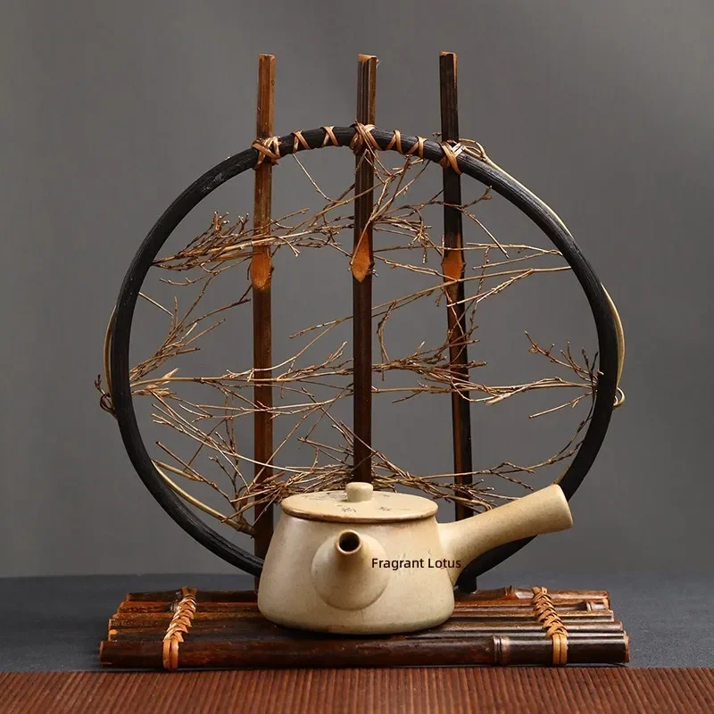 for Round Purple Bamboo Flower Vase Braided Zen Tea Table Ornament Retro Decorative Prop Fence Decoration