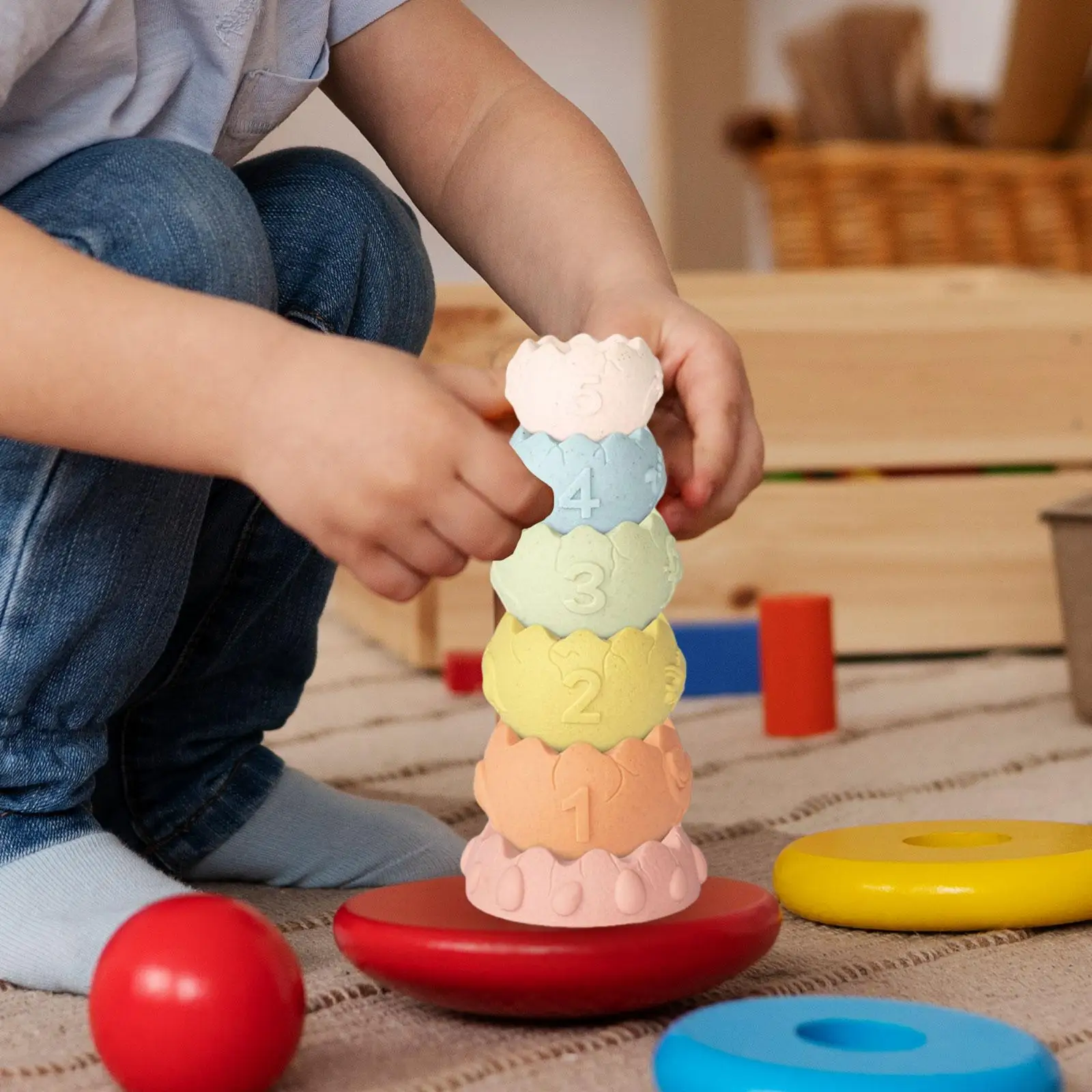 Montessori Toy Stacking Cups Game Sensory Toy Preschool Portable Multicolour