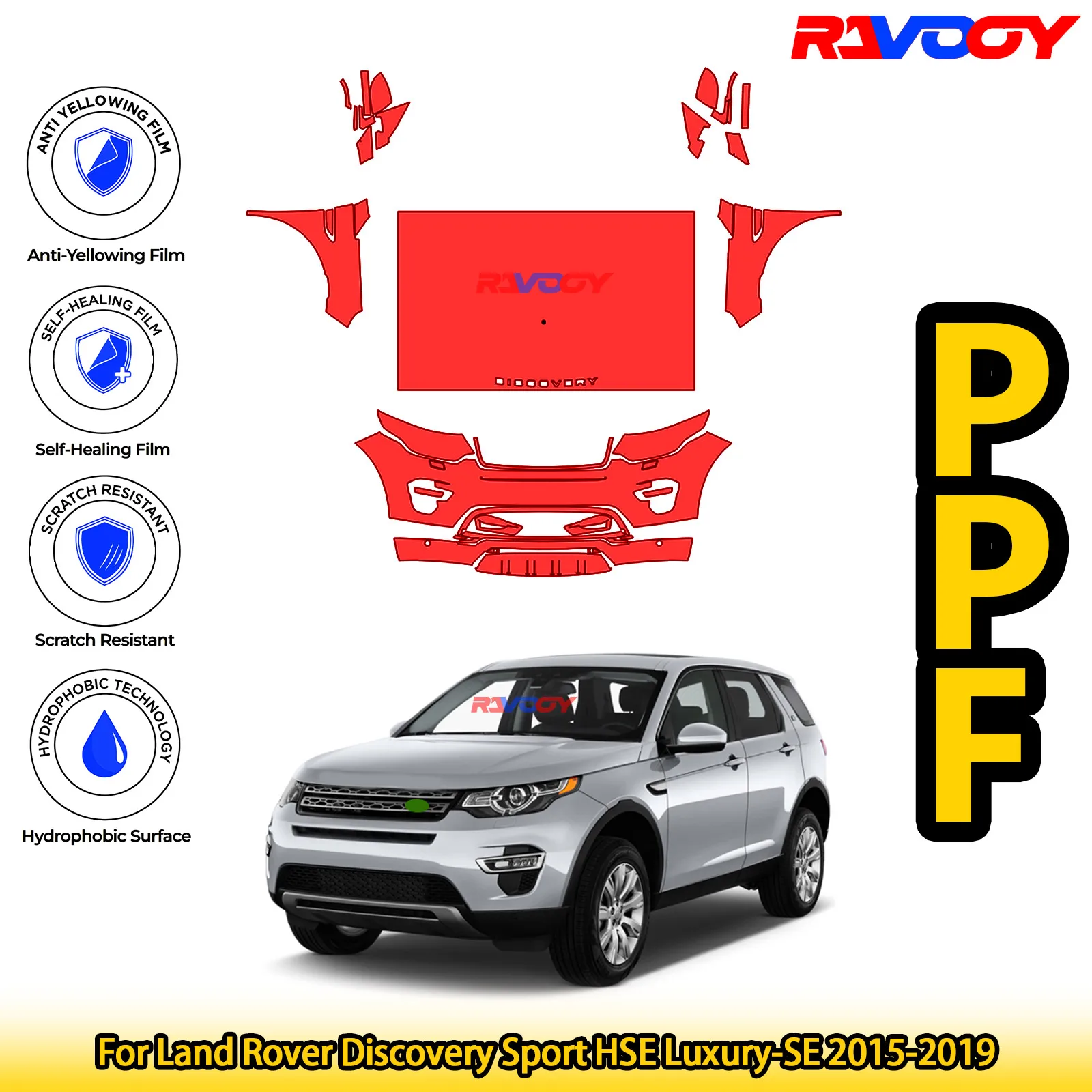 Kit PPF avant prédécoupé noir mat brillant, Film de Protection de peinture pour Land Rover Discovery Sport HSE Luxury-SE 2015 – 2019
