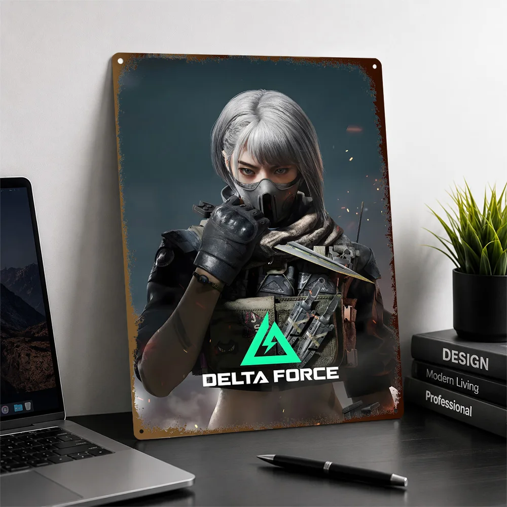Delta Force Masked Female Soldier Aluminum Poster Customized Metal Tin Sign Battlefield Squad Design Wall Art Media Room Decor