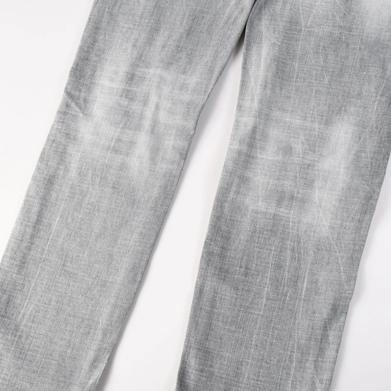 

Street fashion men's jeans with scratches, high-quality stretch, washed water, nostalgic retro gray jeans, patchwork designer hi