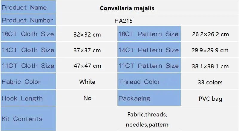 Joy Sunday Cross Stitch Kit Convallaria Majalis HD Pattern Printed Counted Fabric Aida 16/14/11CT DIY Embroidery Set Home Decor