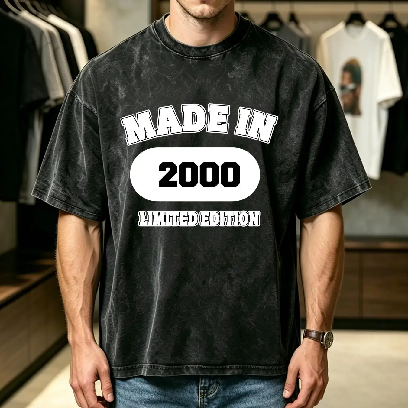 washed T Shirt Mens Black Made in 2000 Limited Edition d Top Medium vintage Washed streetwear designer clothes Unisex