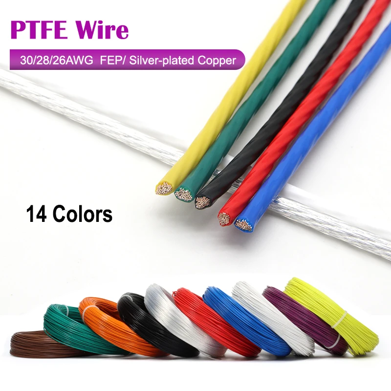 1-50M 14 Colors Silver Plated PTFE Wire FEP Insulated 30/28/26AWG DIY High Purity OFC Copper Cable For 3D Printer
