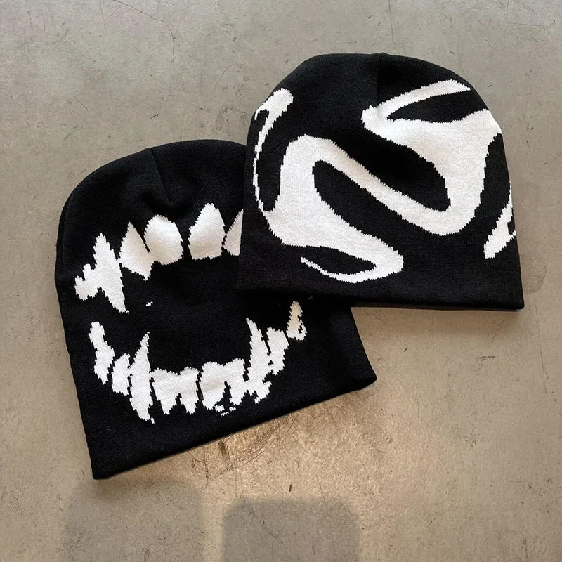 Kobiety Czapka Knitting Beanies Goth Tooth Caps Men Y2k Streetwear Winter Fashion Pullover Kpop Harajuku Vintage Warm Hip Hop Unisex