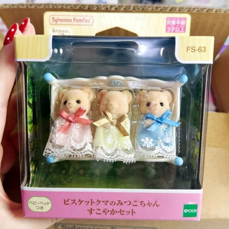 

Genuine Sylvanian Families Cookie Bear Triplets Series Kawaii Forest Doll Figrues Ornaments Families Christmas Flocking Toy Gift
