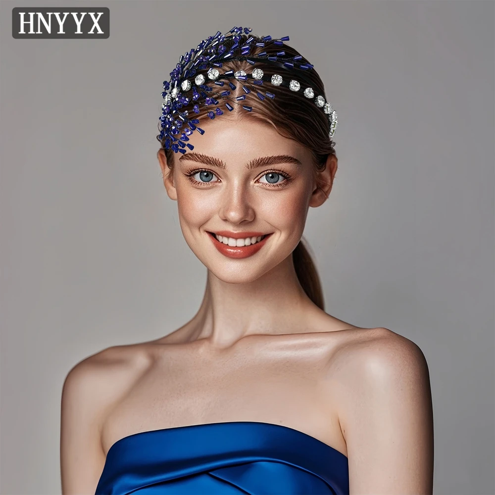 HNYYX Blue Rhinestone เจ้าสาวคริสตัลอุปกรณ์เสริมผมผู้หญิง Headdress คริสตัลงานแต่งงาน Headpiece ผม Band A282