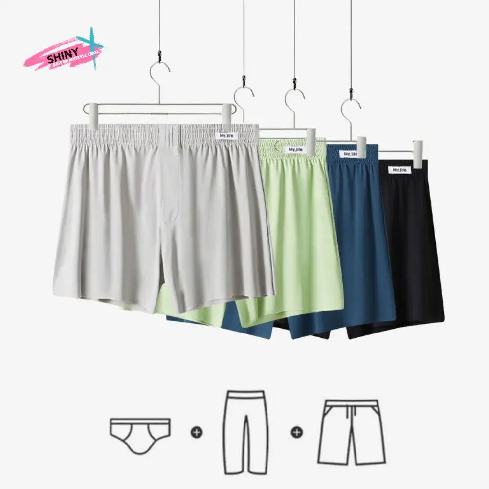 

Ins Fashion Solid Color Men's Boxer Briefs Mid Waist Large Size Men Ice Silk Panties Lingerie Seamless Shorts Underpants Boys
