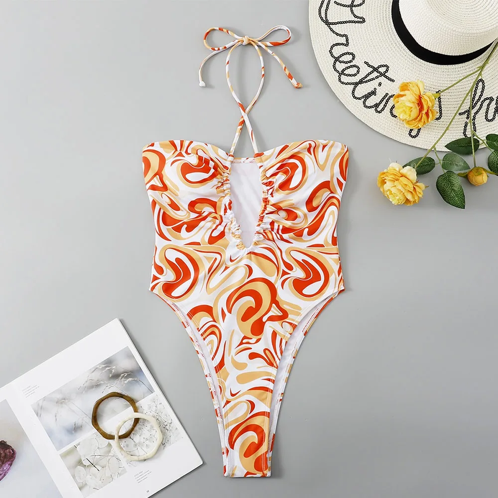 

One piece Swimsuit women's new Bikini small and fresh covering the belly slimming down gathering sexy seaside triangle Swimsuit