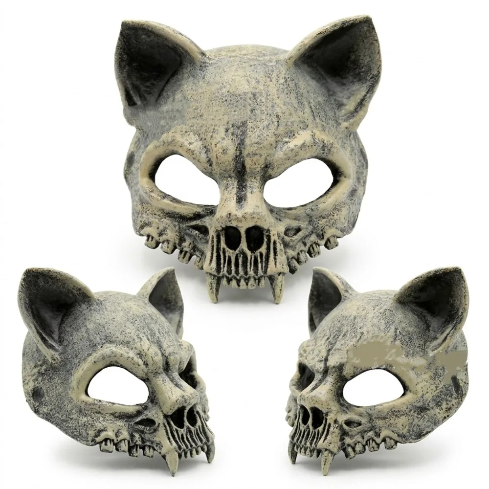 Skull Cat Mask Skeleton Full Face Animal Skull Mask Realistic Scary Head Mask for Masquerade Carnival Prom Cosplay Party Props view 3
