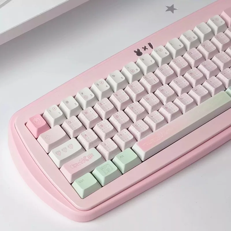 Naughty Rabbit Pink Ins Style Keycaps Set Custom PBT FC/cherry Profile Girl Minimalist Caps for Mechanical Keyboard Accessories