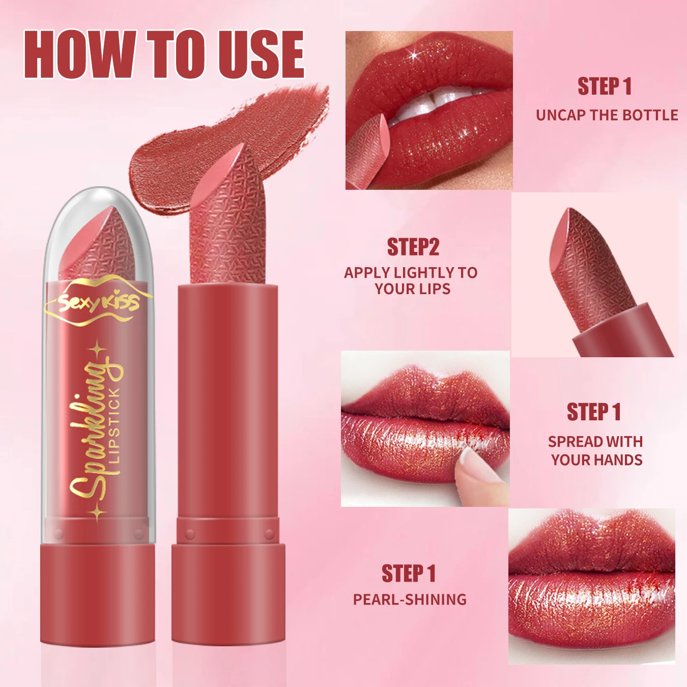 Conjunto de batom com glitter de 6 cores, acabamento pérola glitter, brilho labial durável, presente de dia dos namorados para mulheres