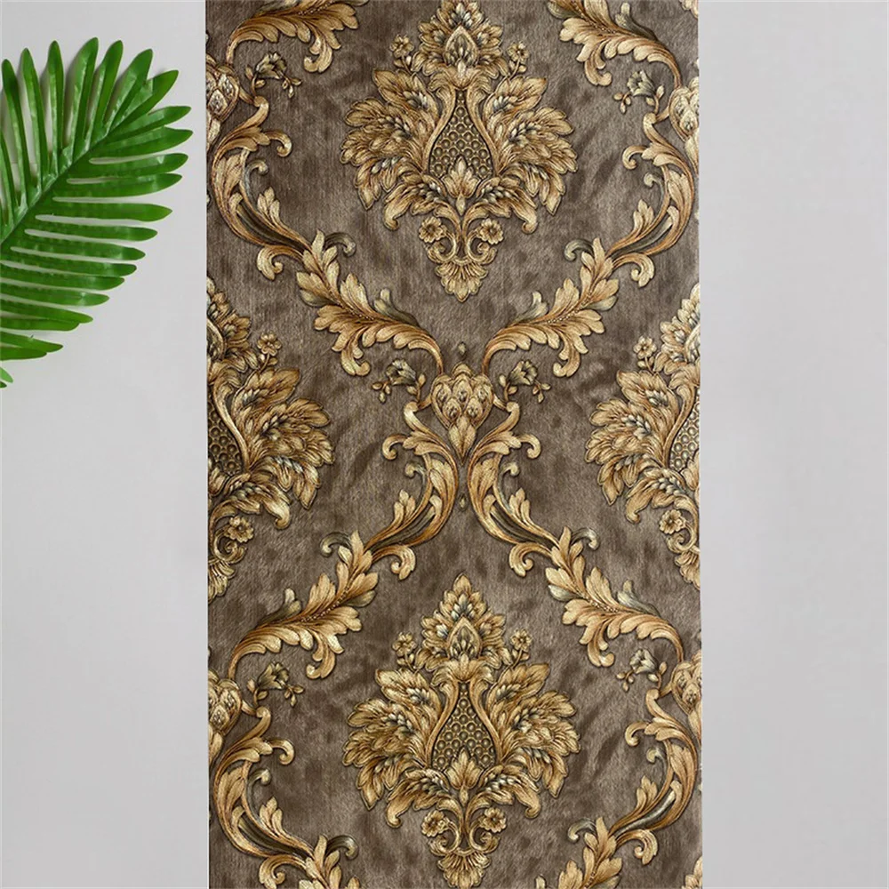 

European Living Room Embossed Coffee Wallpaper Rolls 3D Wall Paper Home Decor Background Wall Damask Wallpapers Classic