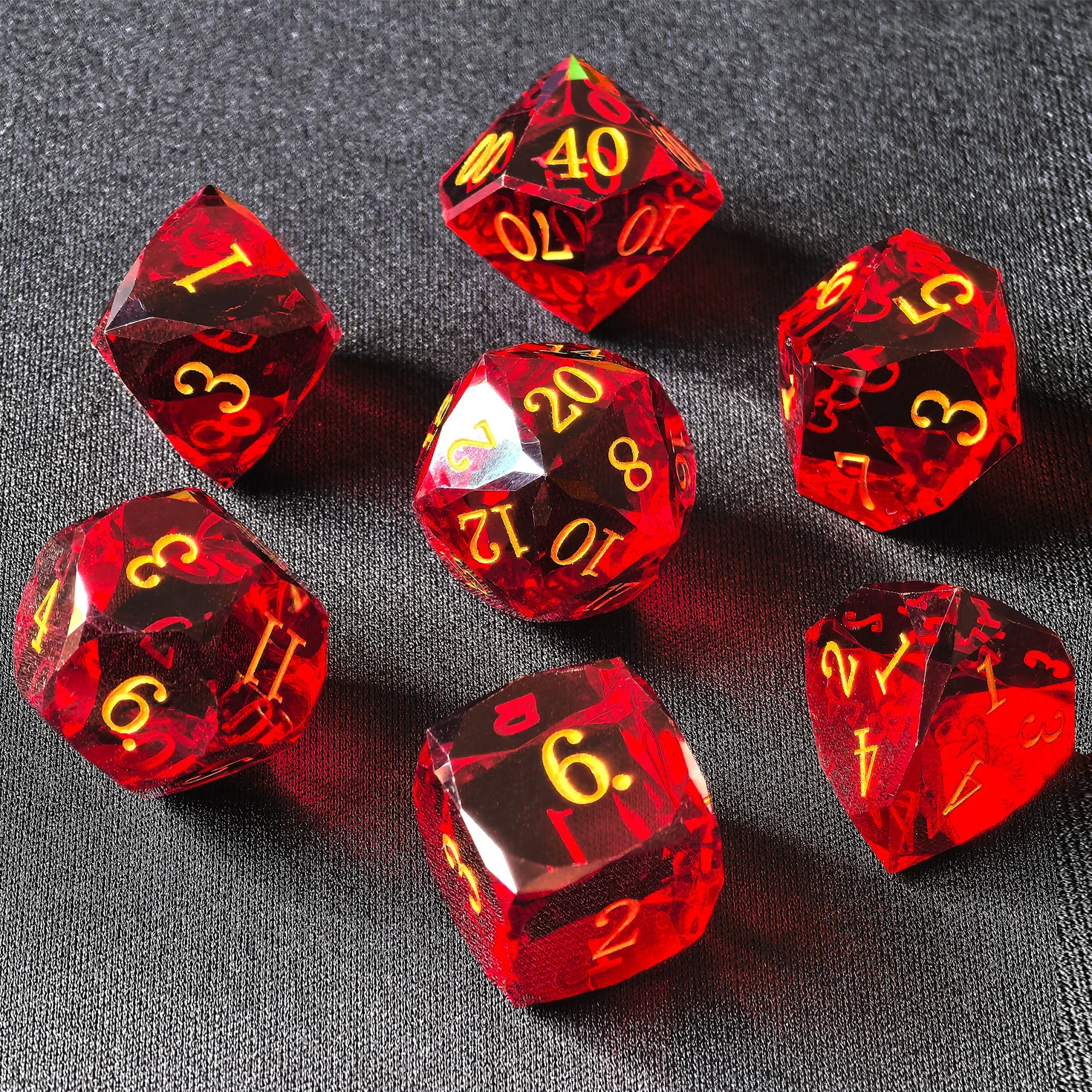 Crystal Multifaceted Polyhedral Dice Set 7 PCS for DND, RPG Tabletop Gaming, Collectors | Tinbox Packing, Gemstone Effect Dice