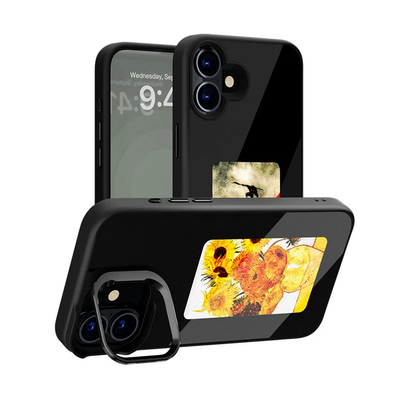 

Роскошный кронштейн для камеры NFC, чехол для телефона с умным чернильным экраном для iPhone 16 Pro Max 16 Pro 16 Plus 16, задняя крышка из закаленного стекла AG Funda