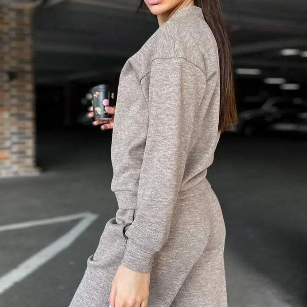 Women Commuting Cardigan Women's V Neck Knitted Shirt Wide Leg Trousers Set Long Sleeves Loose Top with Drawstring for Women