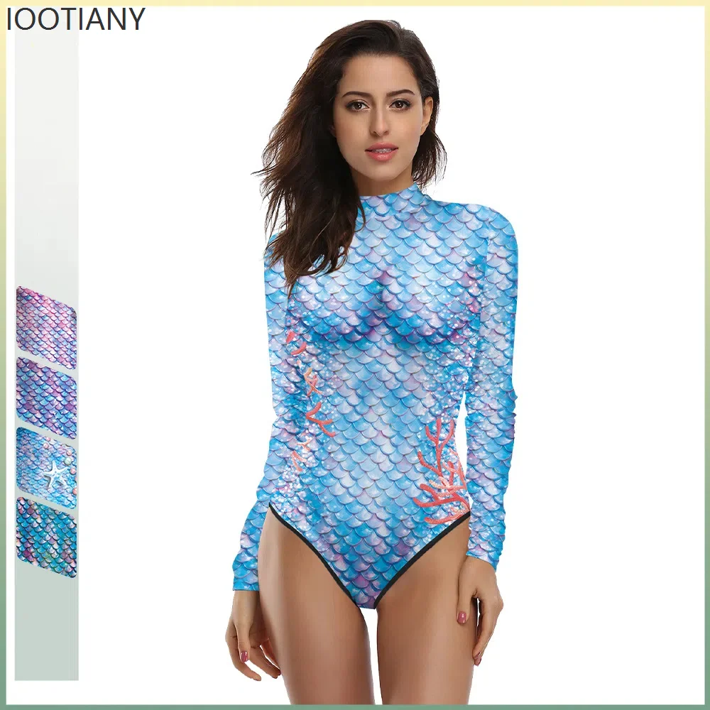 

CosplayWomen's Mermaid 3D Digital Printing Fish Scale Pattern Bodysuit Summer Sexy Swimsuit Long Sleeve Swimsuit Beach Cosplay C