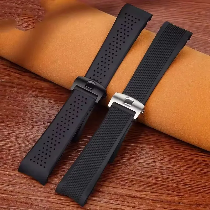 22mm 24mm Soft Natural Rubber Watchband For TAG HEUER GRAND CARRERA wristband Waterproof Sport Strap Silicone Watch Bracelet