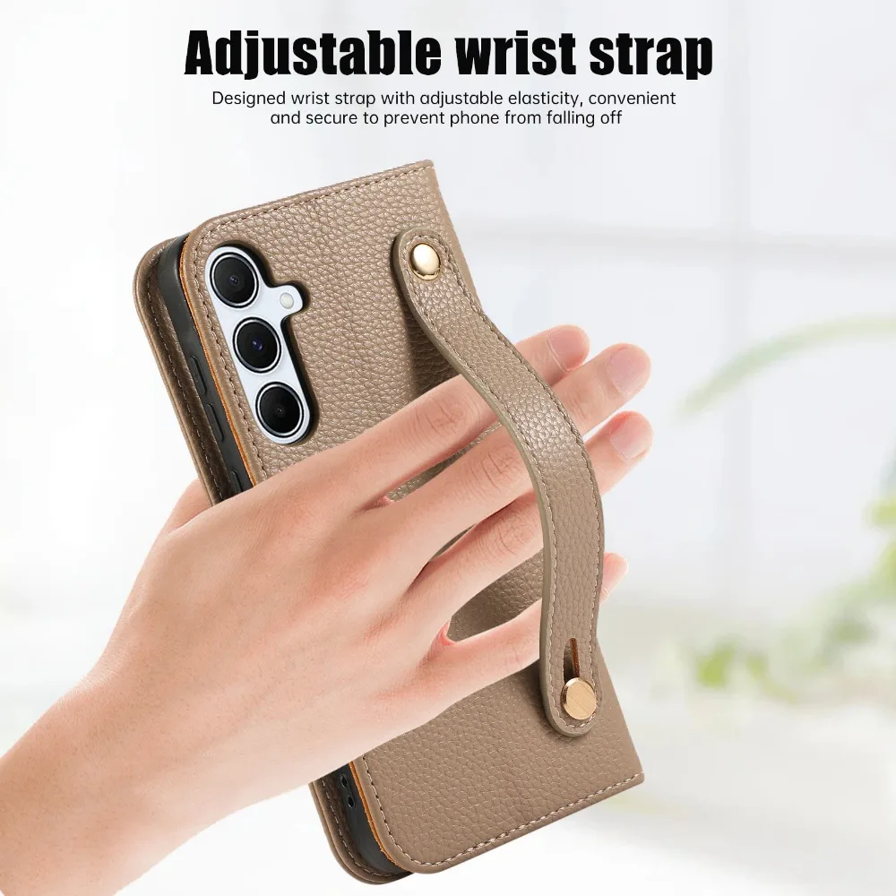 S24 Ultra Crossbody Wrist Strap Phone Case for Samsung Galaxy S23 S22 Plus S21 FE A05 A05S A55 A35 A15 Wallet with Card Holder